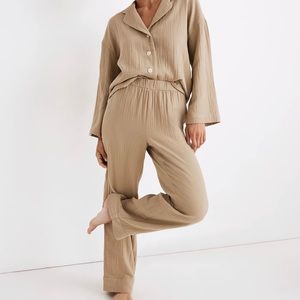 Madewell Double Gauze Pajama Set XS Small Ash Green Beige Natural Top Bottoms